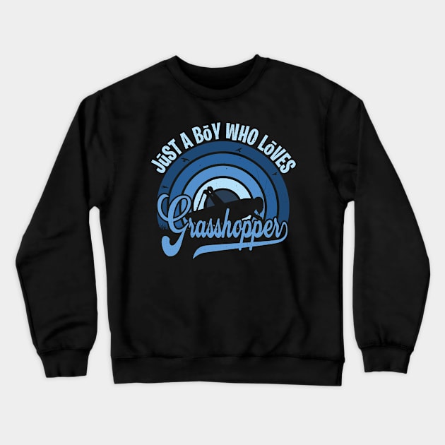 Funy Quote Just A Boy Who Loves grasshoppers Blue 80s Retro Vintage Sunset Gift IdeA for boys Crewneck Sweatshirt by Lyume